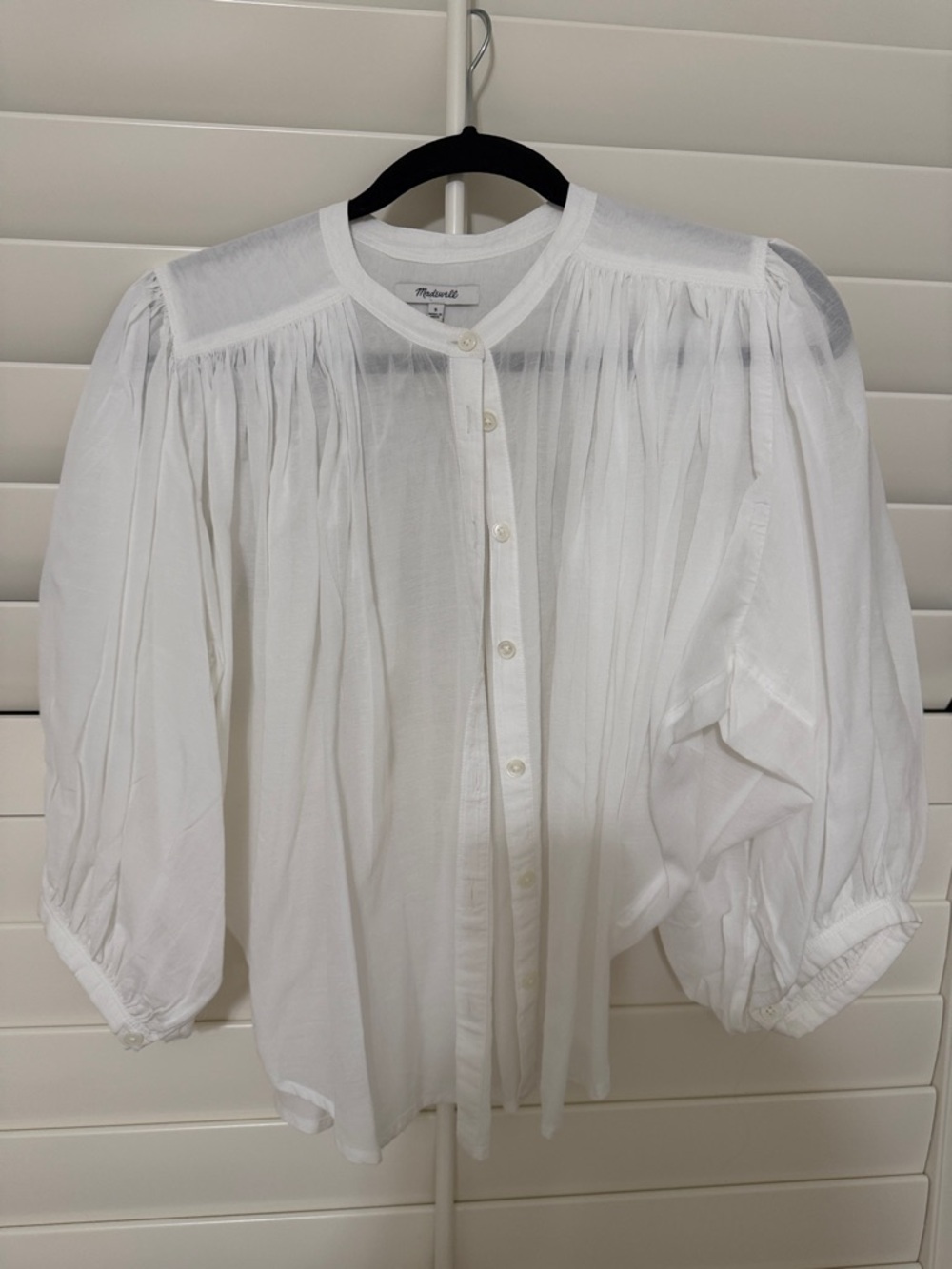 Madewell White Gathered Button-Front Blouse